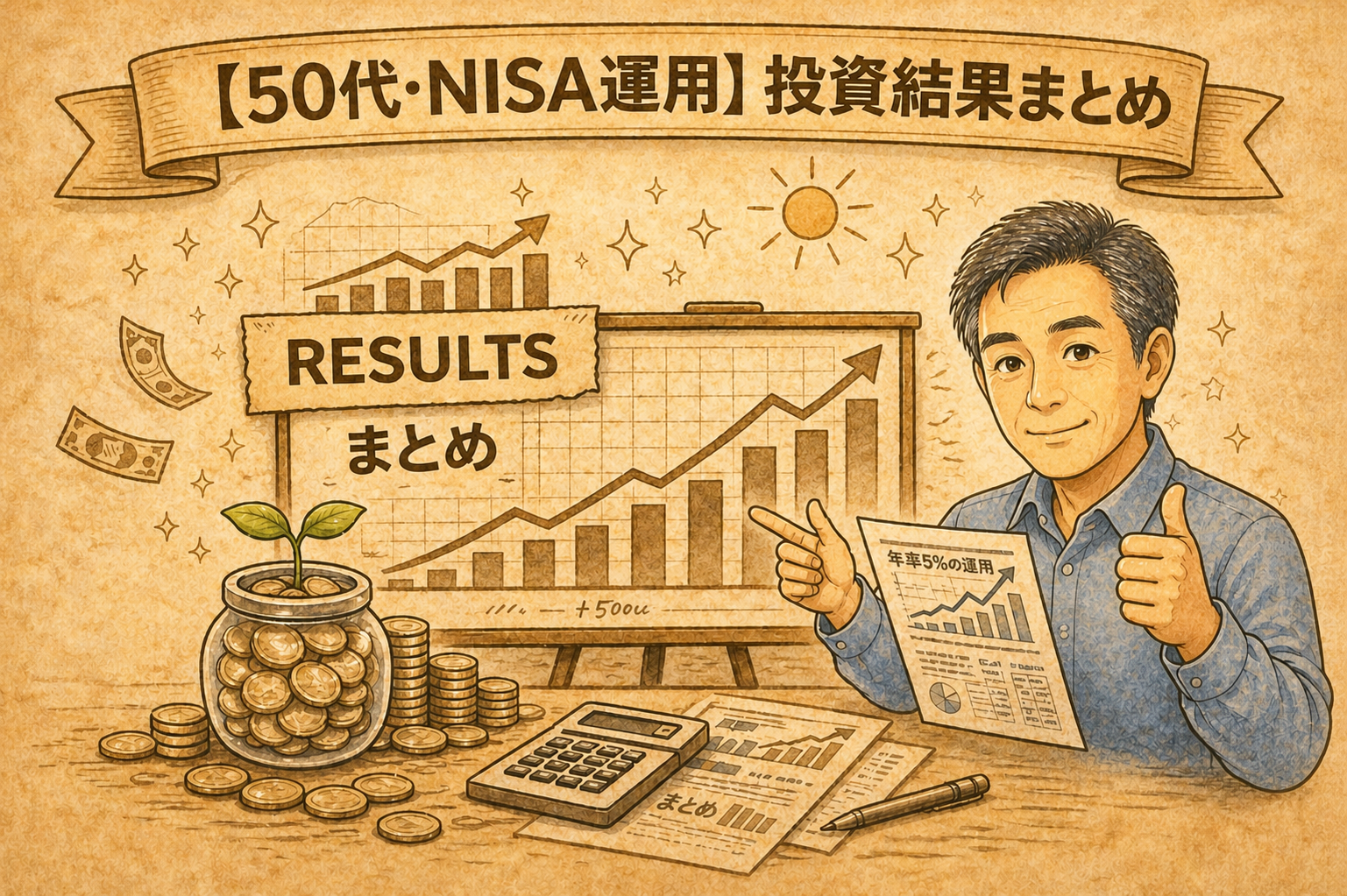 50代のNISA運用3ヶ月の投資結果まとめイメージ