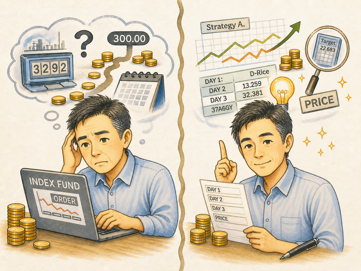 投資信託の基準価額の仕組みを理解する前後の50代のイメージ